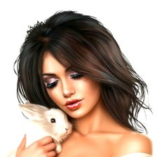 Схема вышивки «Девушка с зайчиком»