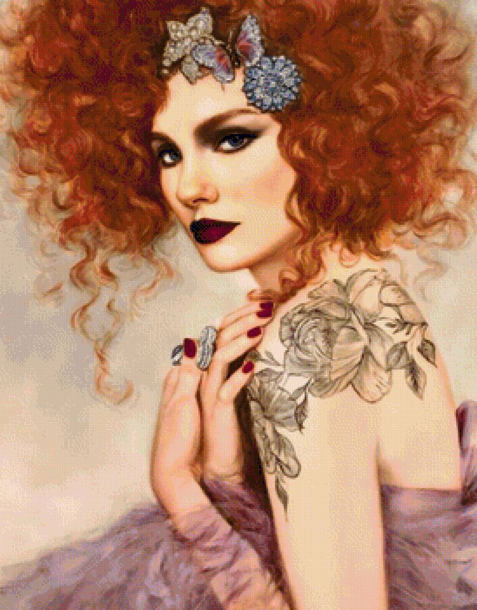 Девушка - рыжеволосая дквушка с тату - предпросмотр