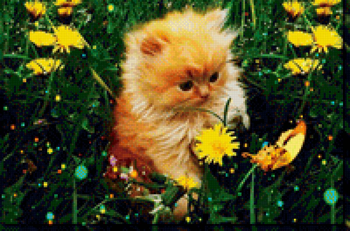 котенок и бабочка - бабочка, котенок, лето - предпросмотр