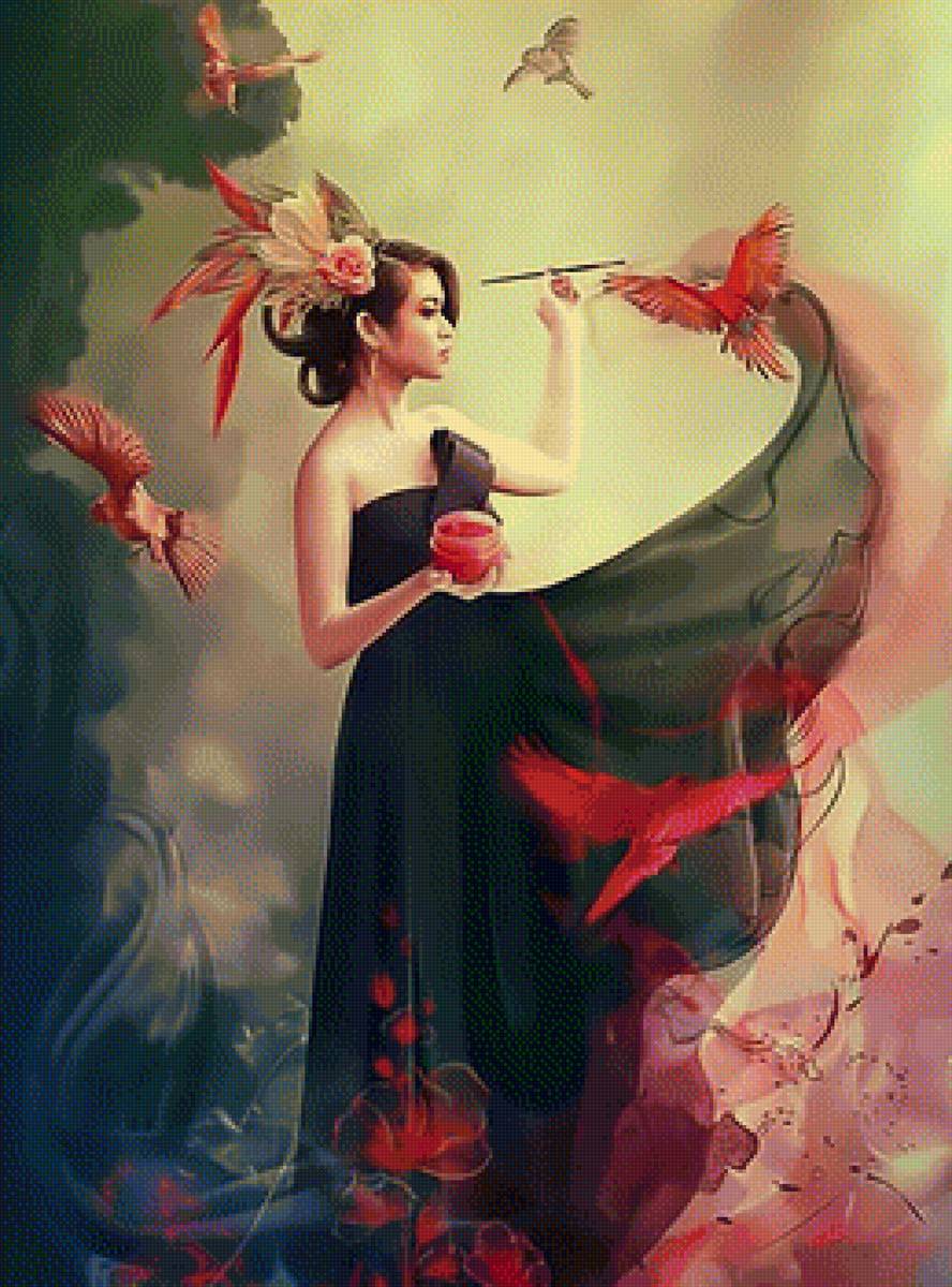 Художница - девушка птицы художник - предпросмотр