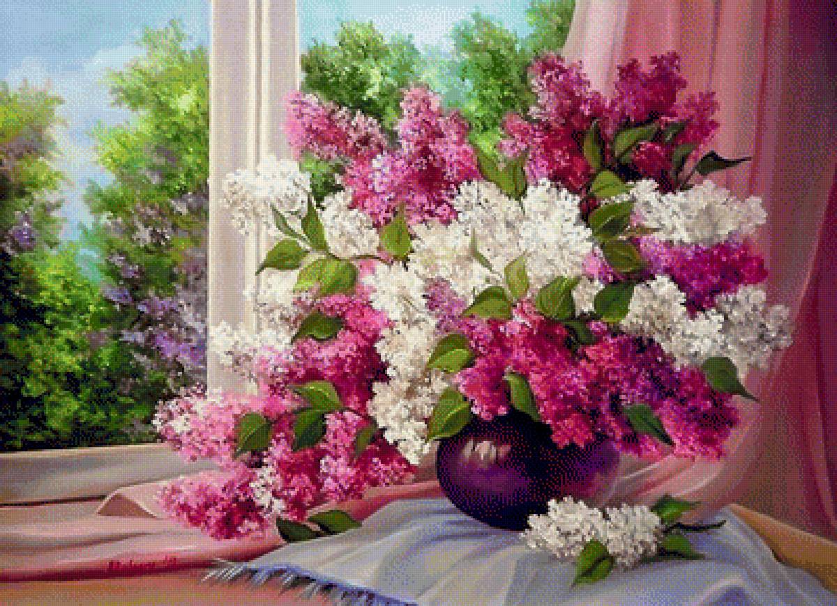 Beautiful flowers in the window. - anca bulgaru paintings.flowers and gardens. - предпросмотр