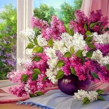 Схема вышивки «Beautiful flowers in the window.»
