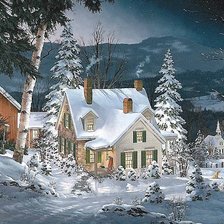 Схема вышивки «ЗИМА В ДЕРЕВНЕ»