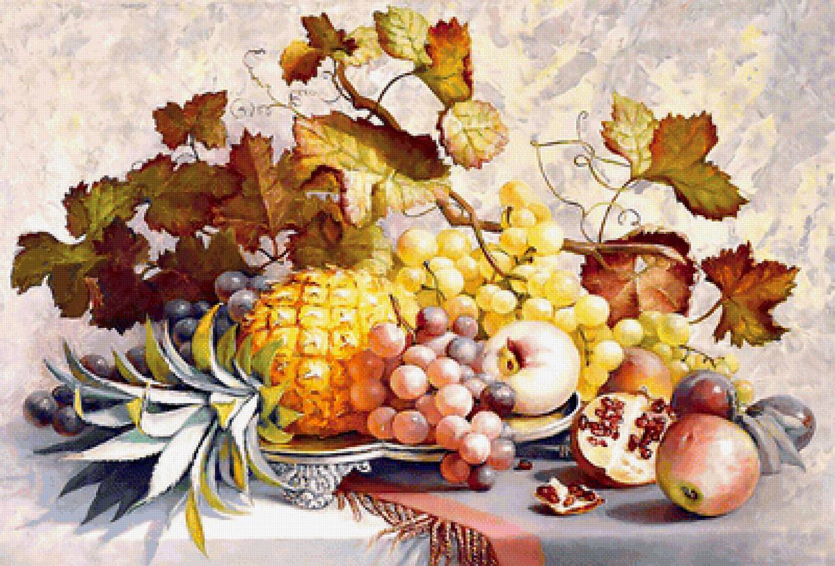 Серия "Натюрморты". - ананас, виноград, натюрморт, фрукты - предпросмотр