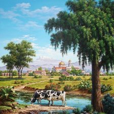 Схема вышивки «Cows in Volcanic Landscape.»