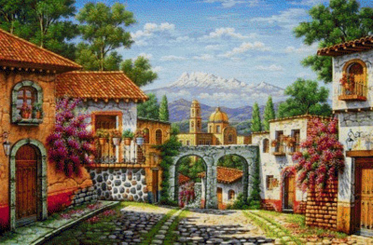 Town and Volcano. - arturo zárraga painter.landscapes.scenarys. - предпросмотр