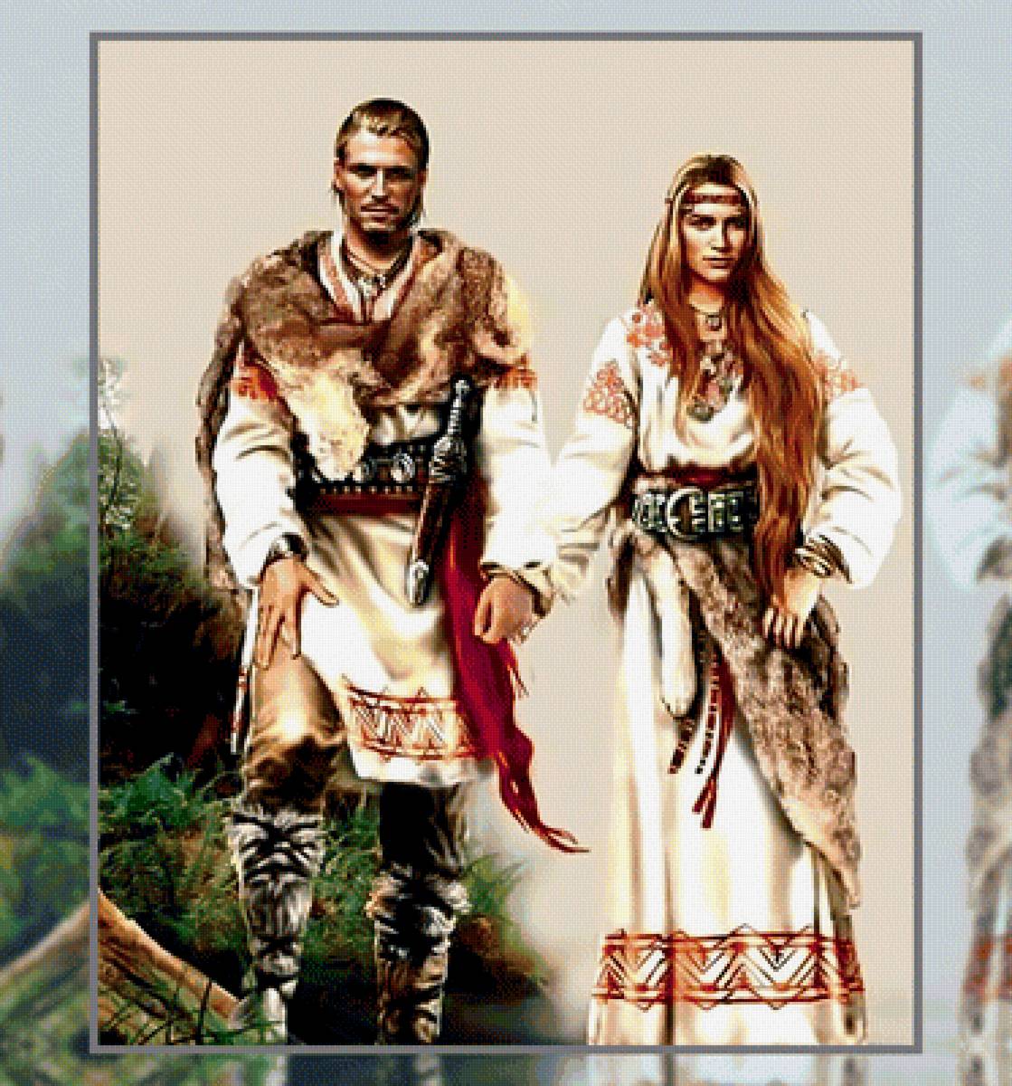 Древние славяне. Пара. - девушка, мужчина, пара, славяне - предпросмотр