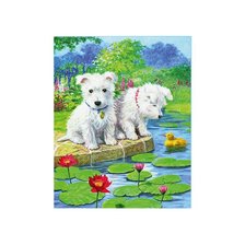 Схема вышивки «два щенка на пруду»