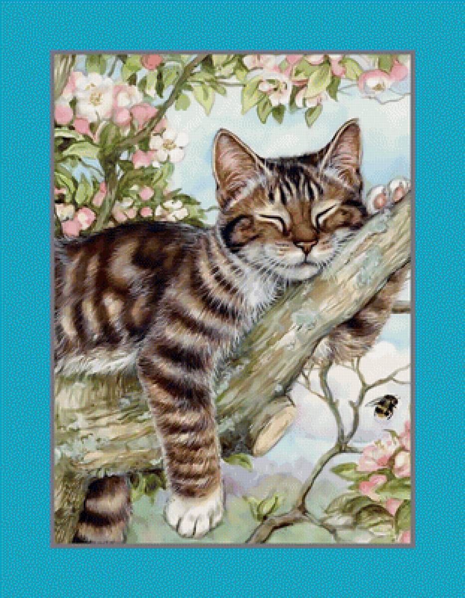 Сладкий сон - котик дерево цветы пчелы сон - предпросмотр