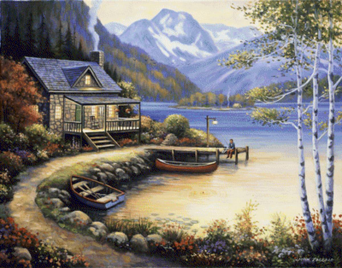Fishing At The Lake. - john zaccheo paintings.scenarys.people.animals. - предпросмотр