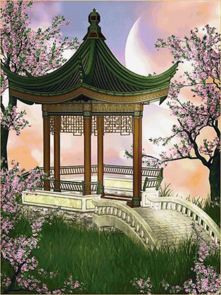 Серия "Беседки". Цветет сакура - беседка, сакура - предпросмотр