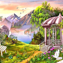 Схема вышивки «Серия "Беседки". Беседка в горах»