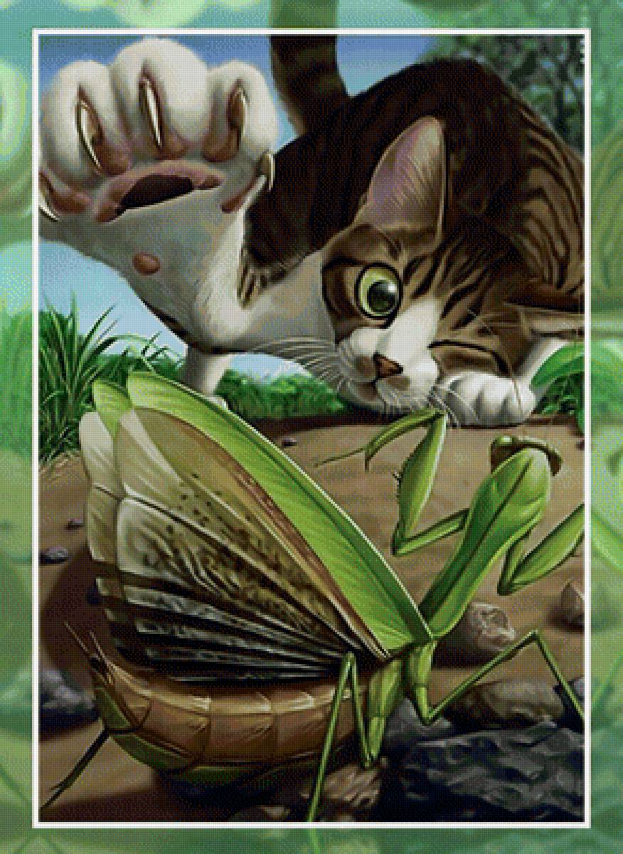 Неожиданная встреча. - кот, богомол - предпросмотр