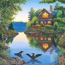 Схема вышивки «ДОМ У РЕКИ»