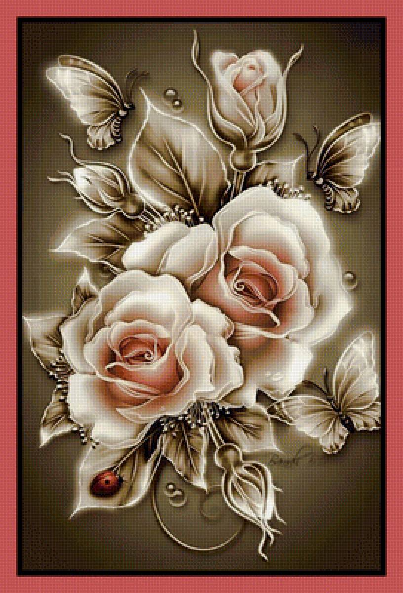 Розы - бабочки розы божья коровка - предпросмотр