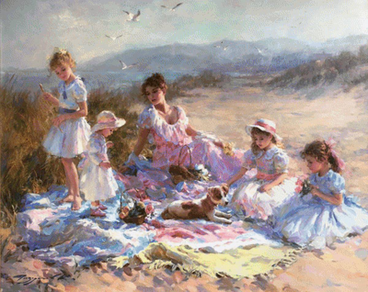 Afternoon at the Seaside. - konstantin razumov paintings.seascape.children.people.animals. - предпросмотр