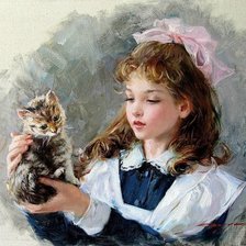 Young Girl with a Kitten.