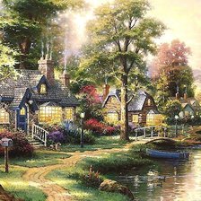 Схема вышивки «ДЕРЕВНЯ У РЕКИ»