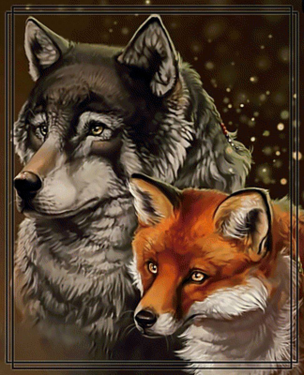 Волк и лиса. - хищники., волк, лиса - предпросмотр