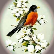 Схема вышивки «Птичка на веточке.»