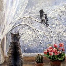 Схема вышивки «Cat in the Window.»