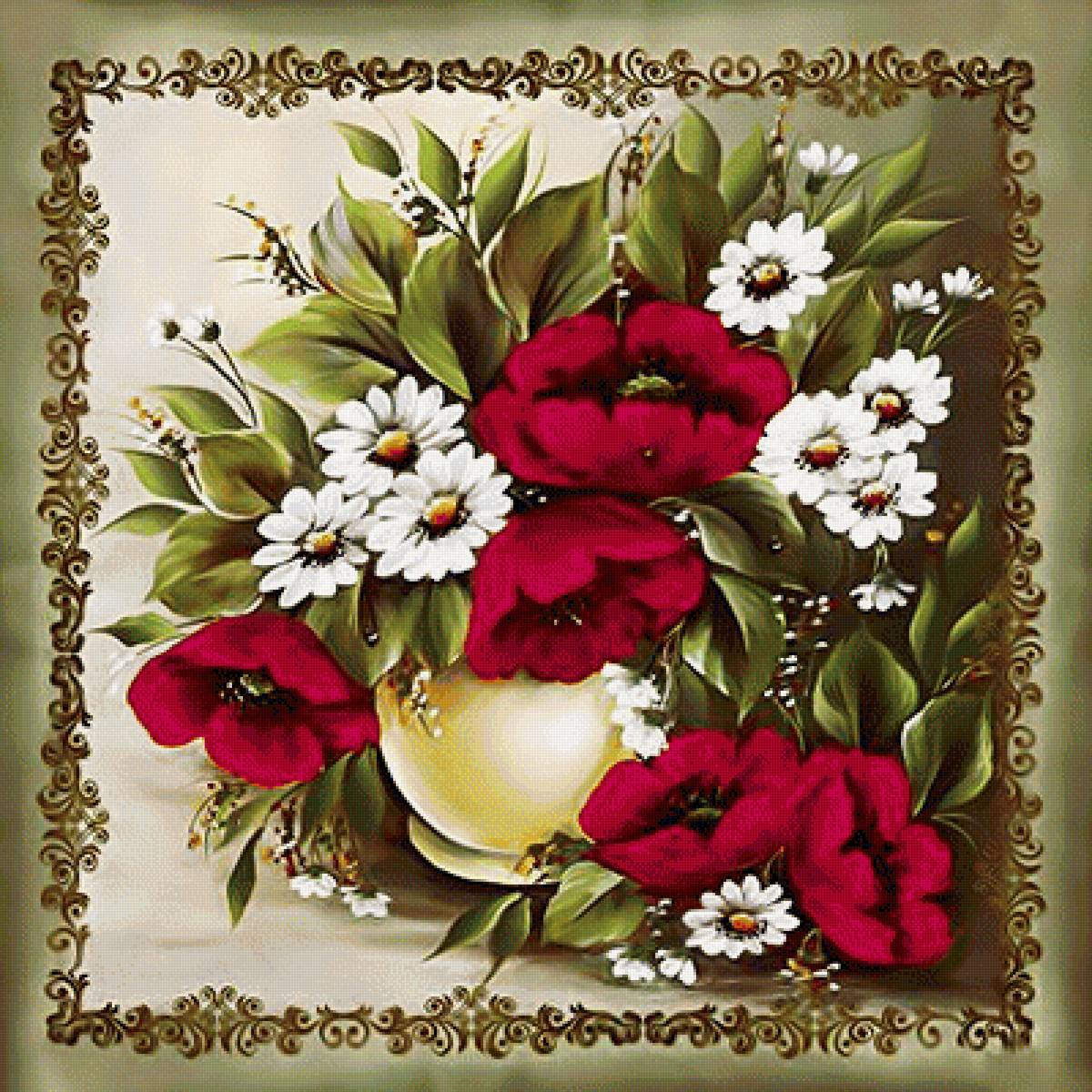 Букет цветов. - цветы, букет, ромашки., маки - предпросмотр