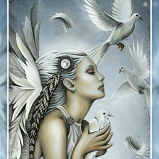 Схема вышивки «Девушка и голуби.»