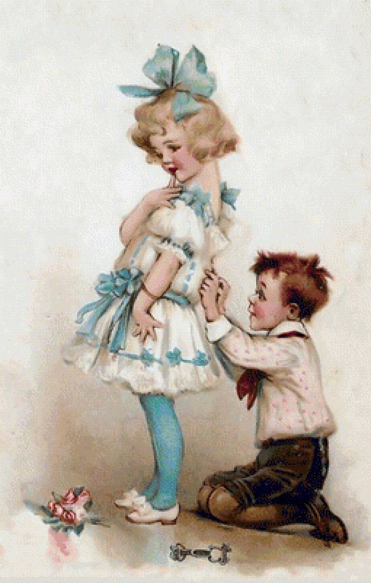 Парочка - дети, ретро - предпросмотр