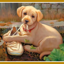 Схема вышивки «Щенок и ботинок.»