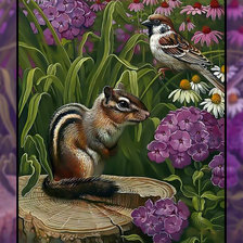 Схема вышивки «Бурундук и воробей.»