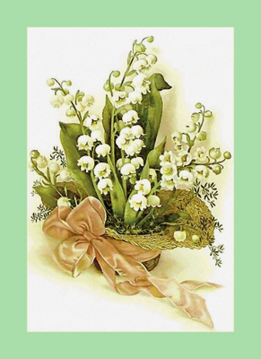 Серия "Винтаж". Ландыши - цветы, корзинка, букет, ландыши, флора - предпросмотр