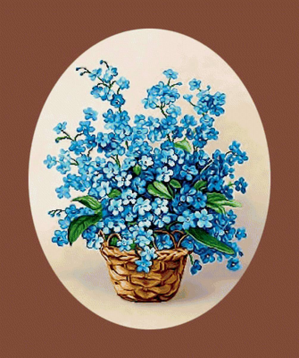 Серия "Винтаж". Незабудки - незабудка, цветы, корзинка, букет, флора - предпросмотр
