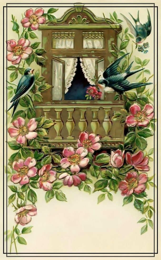 Ласточки. Винтаж. - винтаж., окно, цветы, балкон, ласточки - оригинал