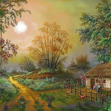 Схема вышивки «В ДЕРЕВНЕ»