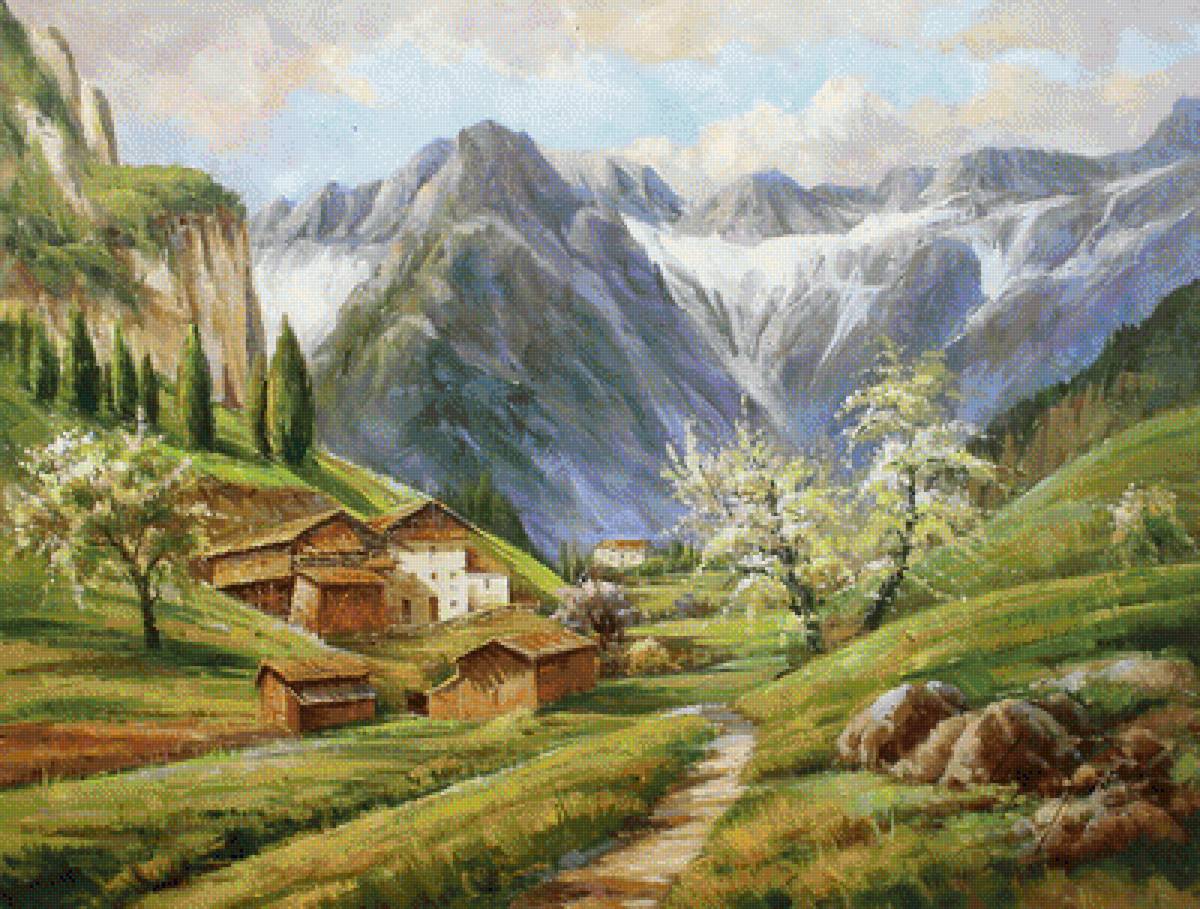 Dolomite Mountains In Spring. - lucio campana painter.landscapes. - предпросмотр