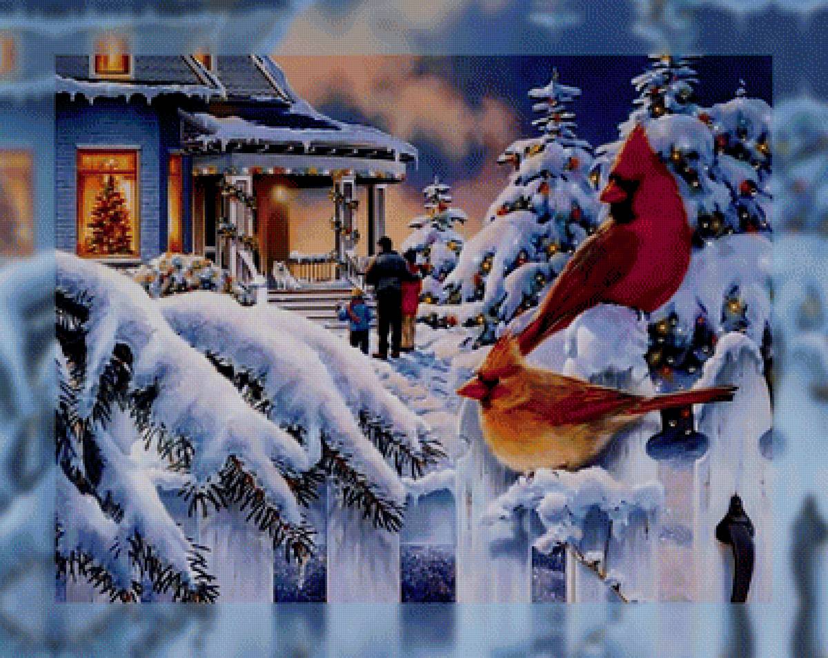 Рождество. - рождество, птицы., пейзаж, зима, снег - предпросмотр