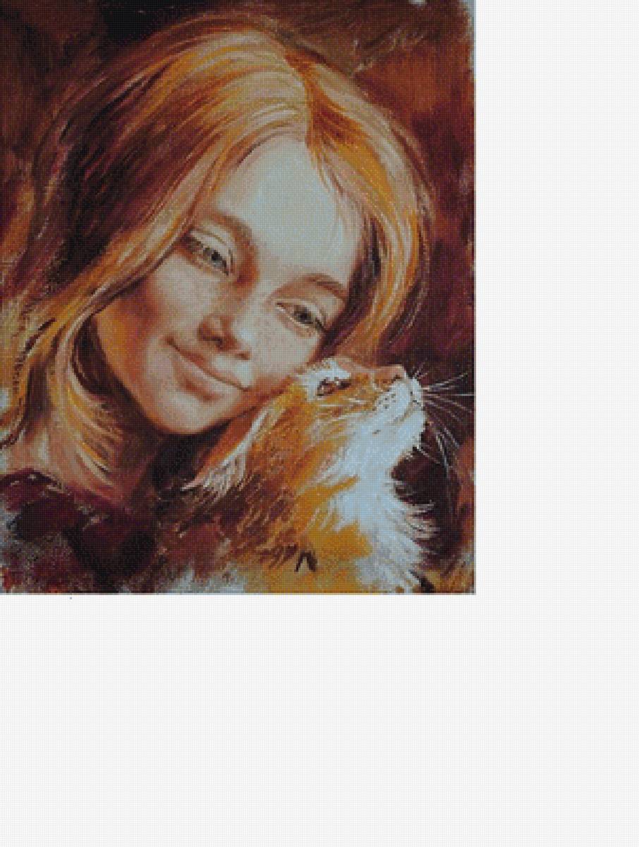 Рыжики /худ. Ольга Симонова/ - пртрет, кот, девочка - предпросмотр