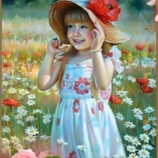 Схема вышивки «Девочка на цветочном лугу.»