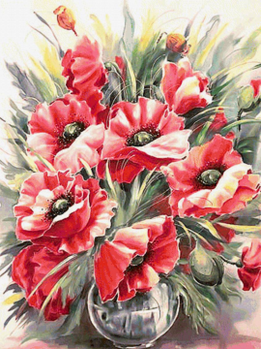 Серия "Букет". Маки, акварель - флора, цветы, букет, маки - предпросмотр