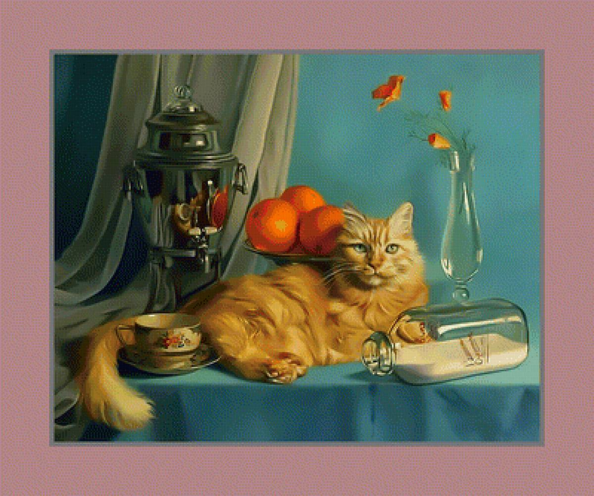 Рыжий кот. - кот, рыжий, самовар, молоко. - предпросмотр