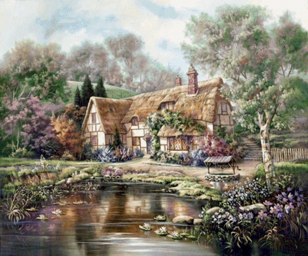 Twilight at Woodgreen Pond. - carl valente paintings. scenarys.flowers and gardens. - предпросмотр