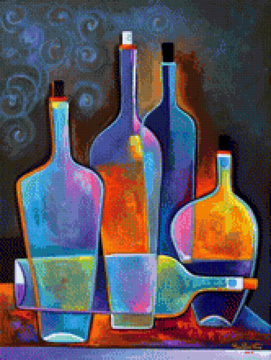 Натюрморд с бутылками - натюрморт - предпросмотр