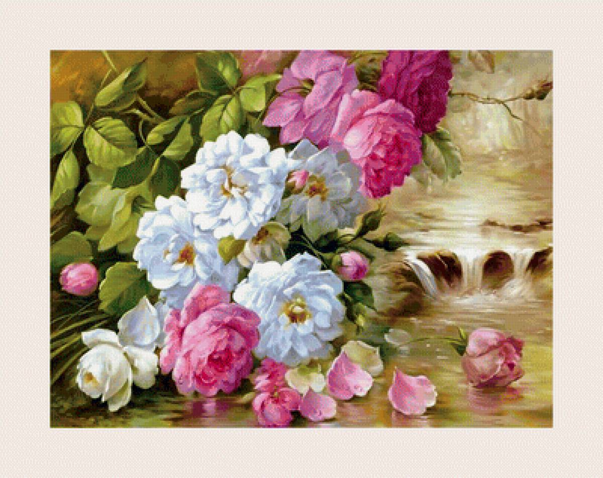 Розы над рекой. - розы, цветы., река - предпросмотр