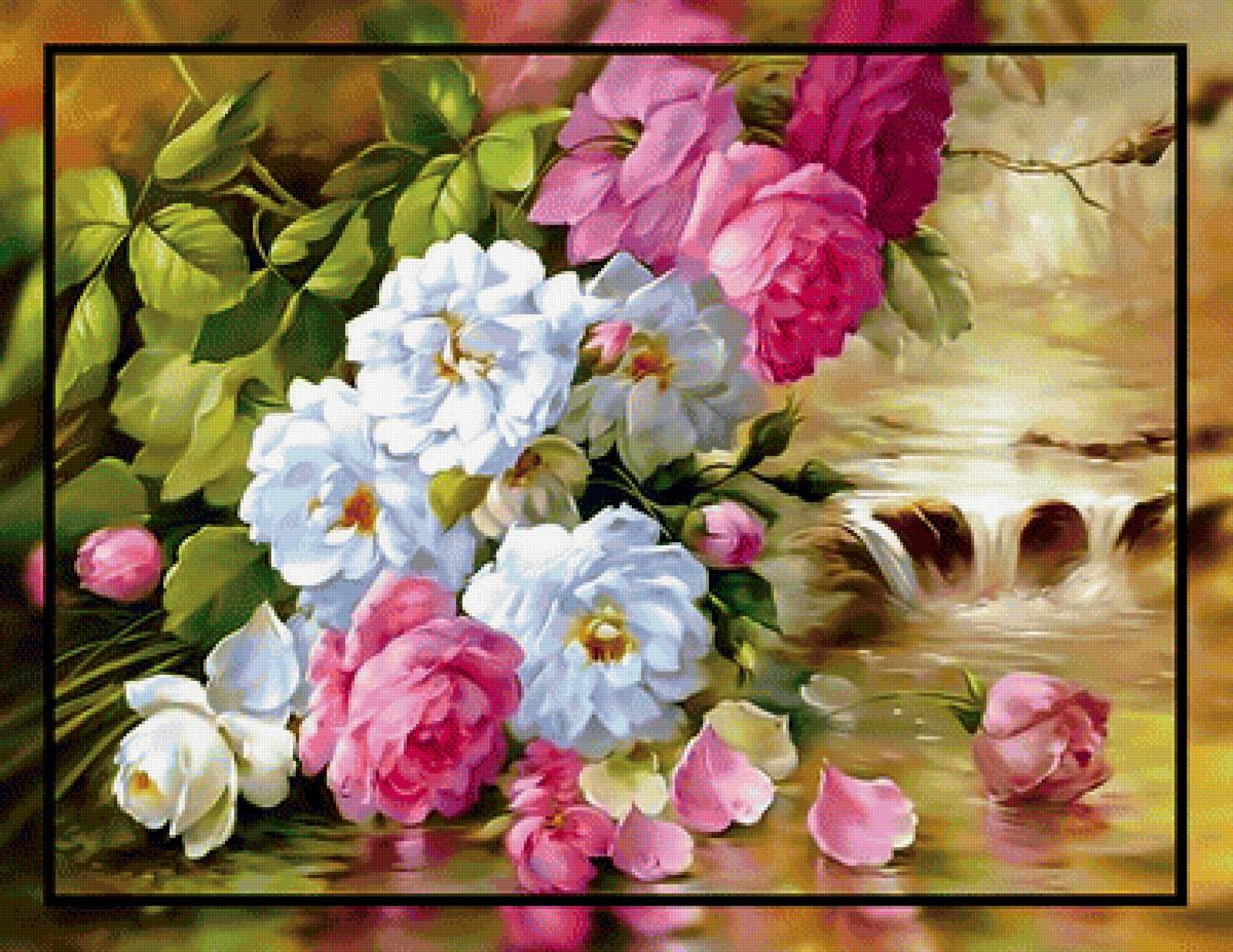 Розы над рекой2. - цветы., река, розы - предпросмотр