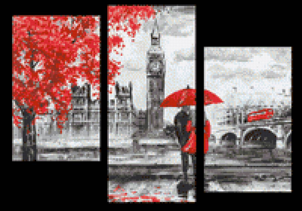 Лондон - пара, лондон, зонт красний, дождь - предпросмотр