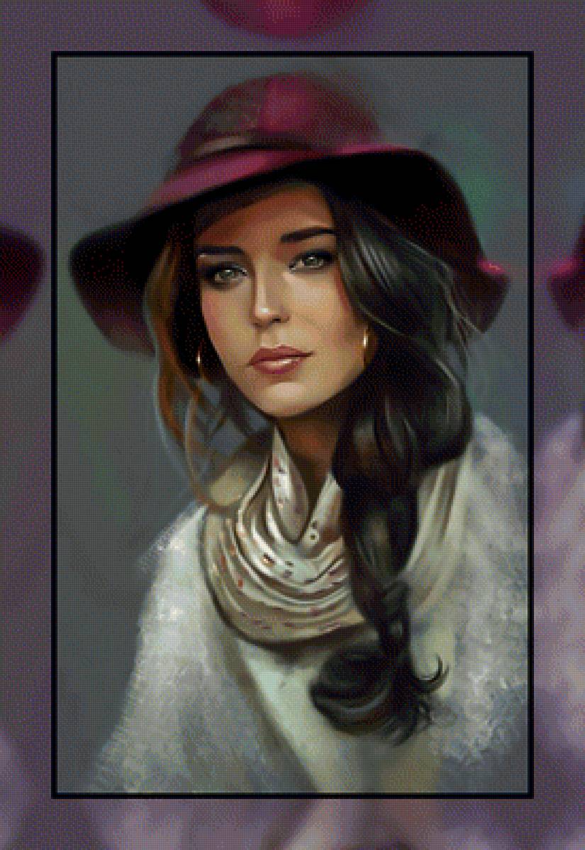 Девушка в шляпке. - портрет, шляпа, образ., девушка - предпросмотр