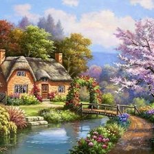 Схема вышивки «chalúpka pri rieke»