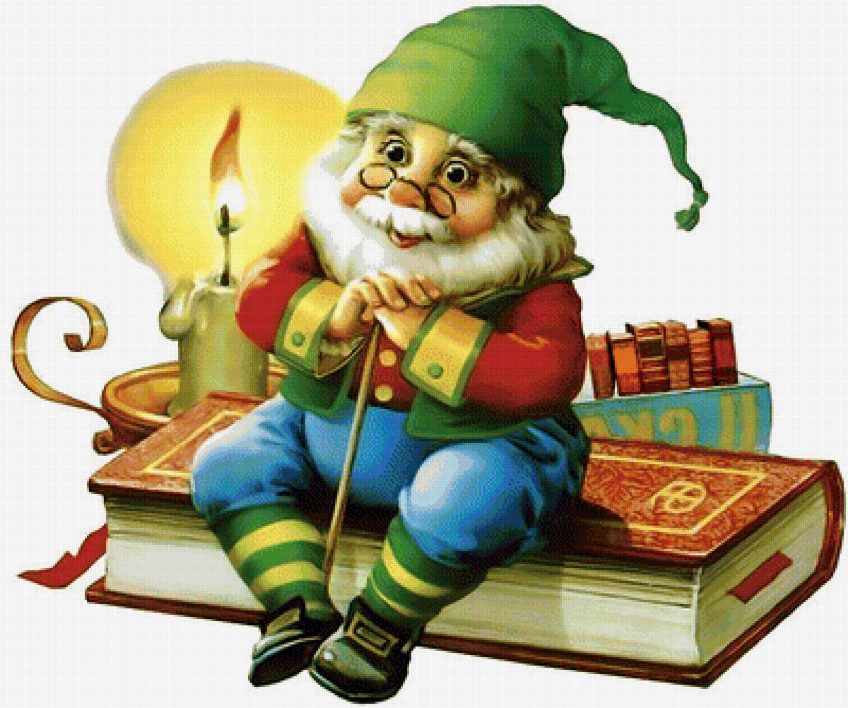 Гномик. - сказка, гномы, детская тема, книги, свеча. - предпросмотр