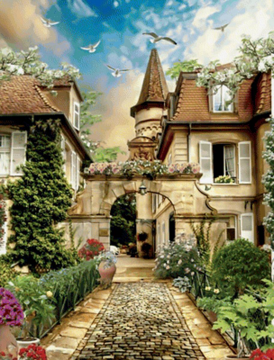 Городской пейзаж. - улица, цветы, пейзаж. - предпросмотр