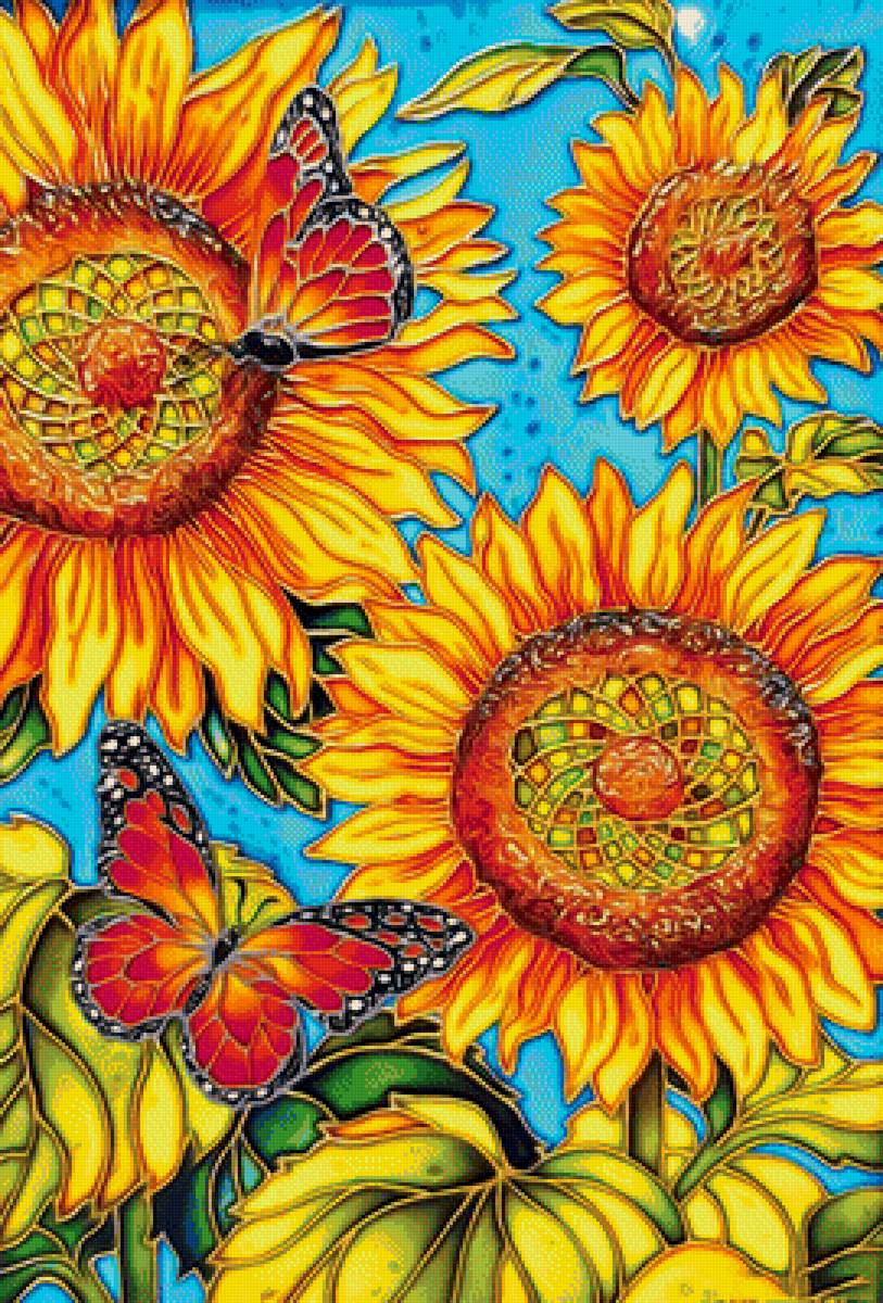 №1941577 - натюрморт, бабочки, цветы, подсолнухи - предпросмотр